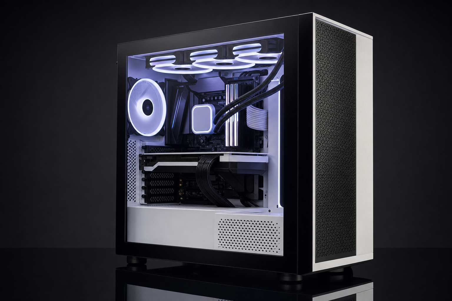 Finished gaming PC build with a premium power supply visible
